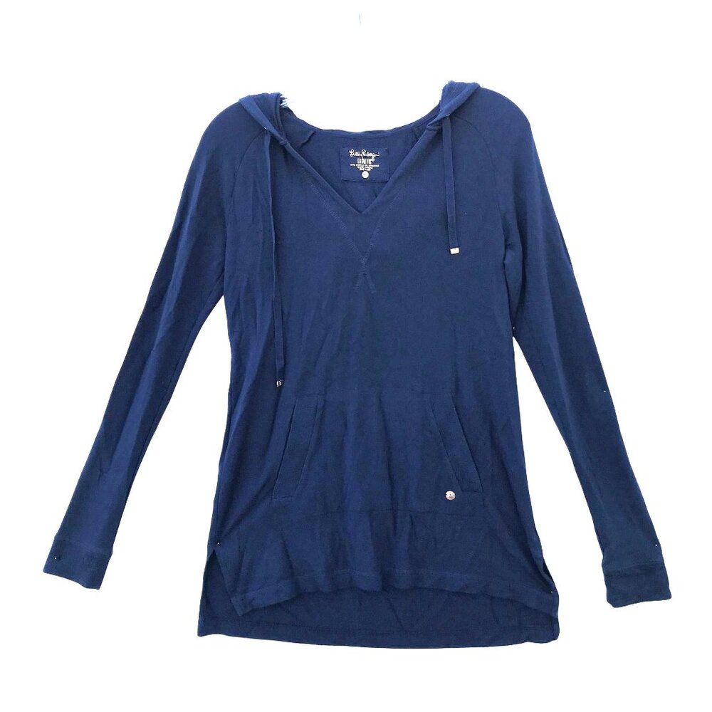 LILLI PULITZER Womens XS Long Sleeve Navy Lightweight Cotton Tunic hoodie